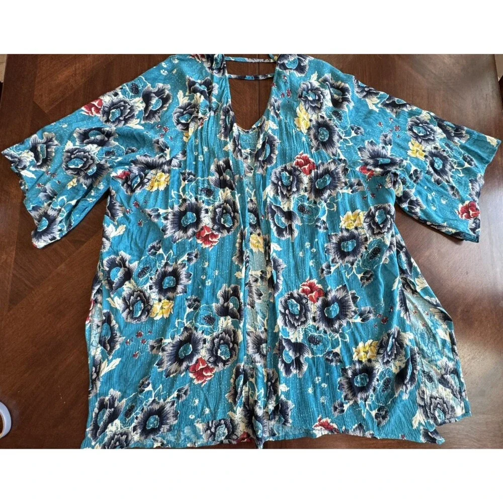 Billabong Floral Kimono Cardigan Cover Up Turquoise Bohemian Flowy